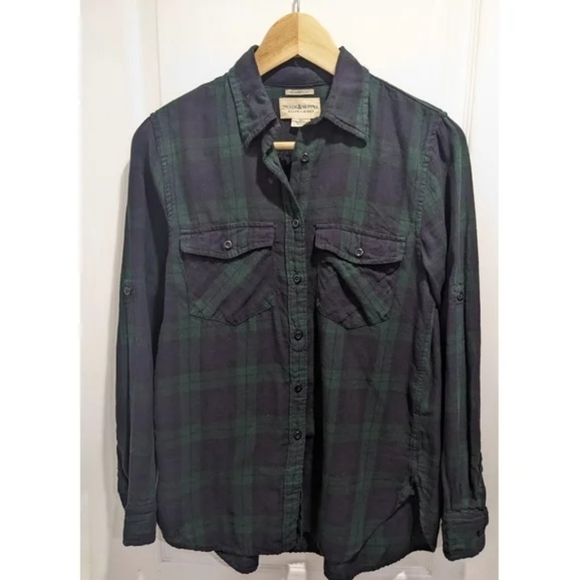RL Denim & Supply | Brushed Cotton Flannel Button Down Shirt in Blue/Green Plaid - Picture 3 of 10